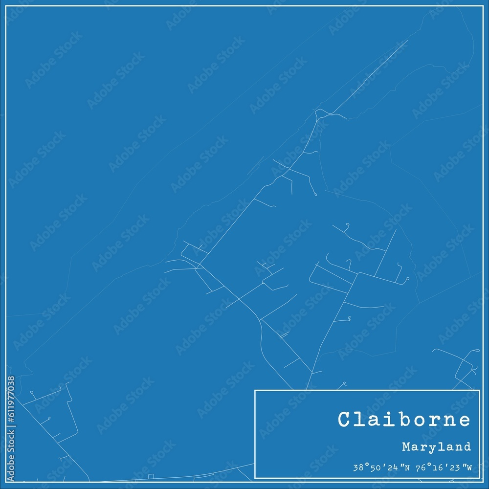 Obraz premium Blueprint US city map of Claiborne, Maryland.