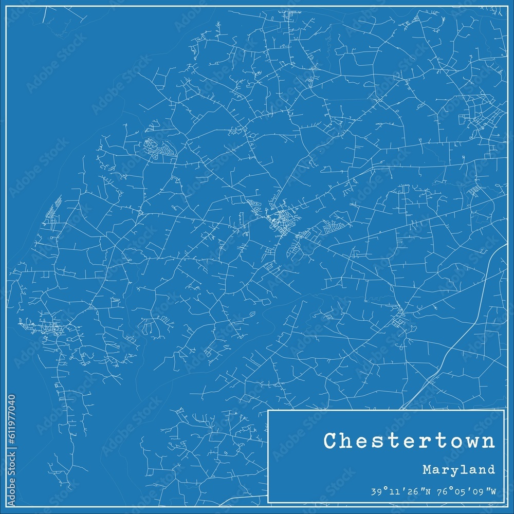 Blueprint US city map of Chestertown, Maryland.