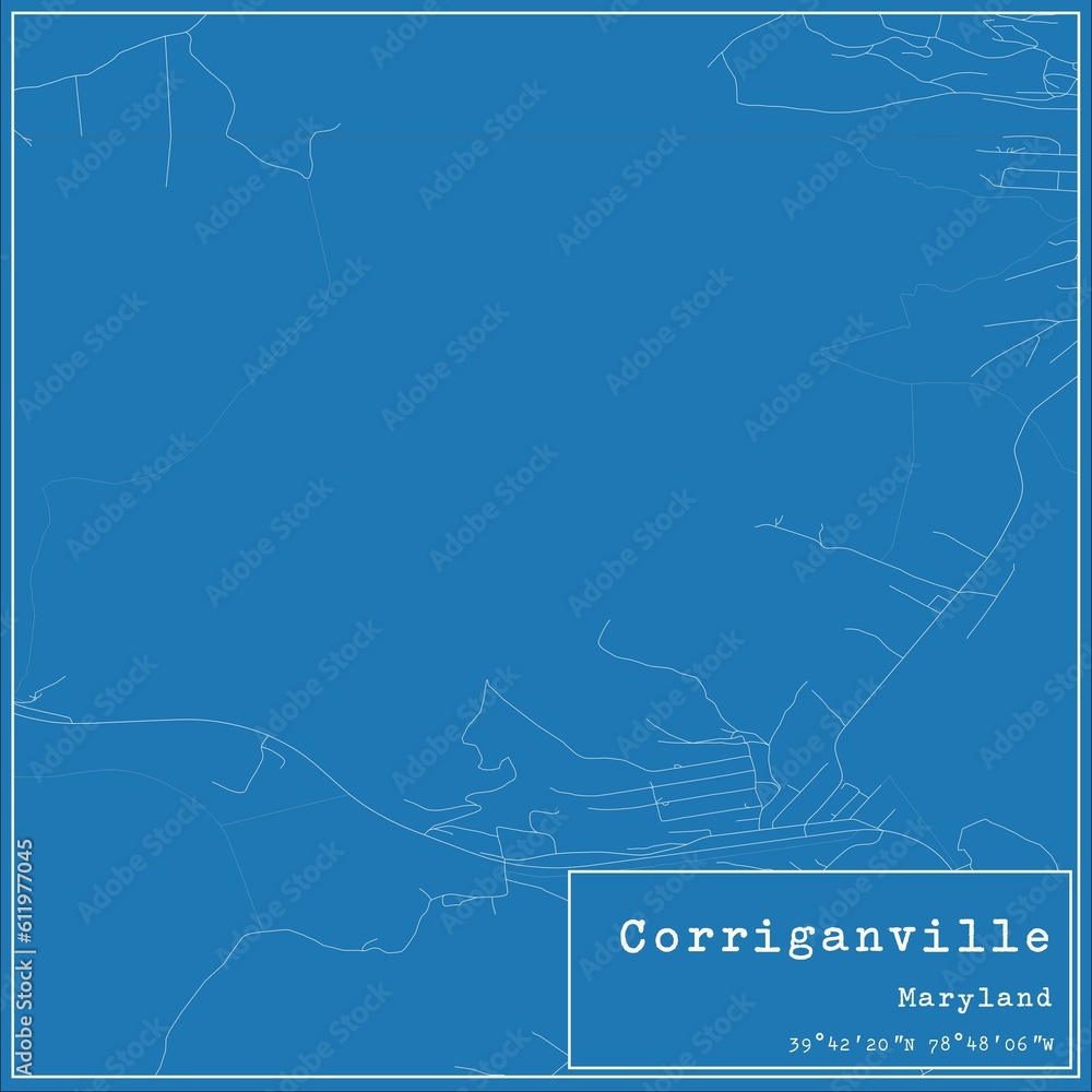 Blueprint US city map of Corriganville, Maryland.