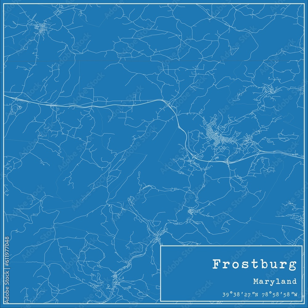 Blueprint US city map of Frostburg, Maryland.