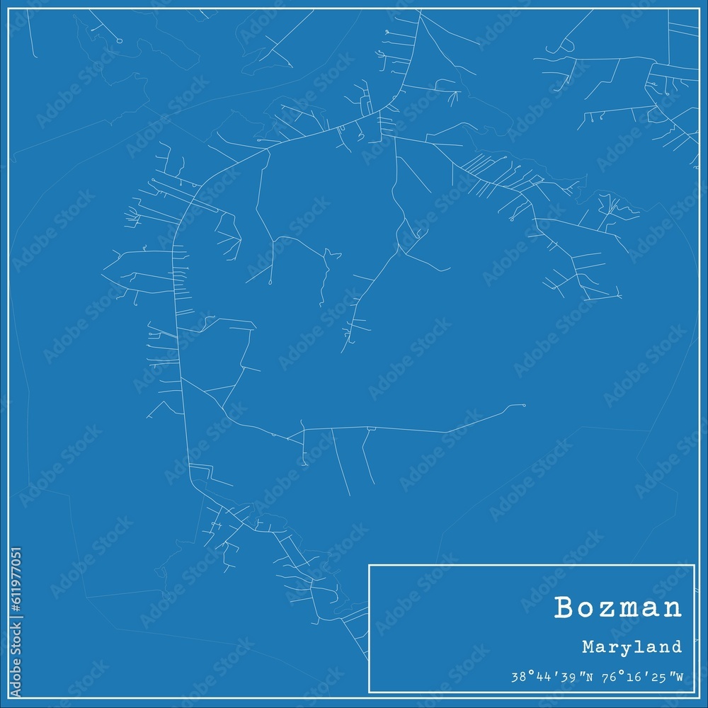 Blueprint US city map of Bozman, Maryland.