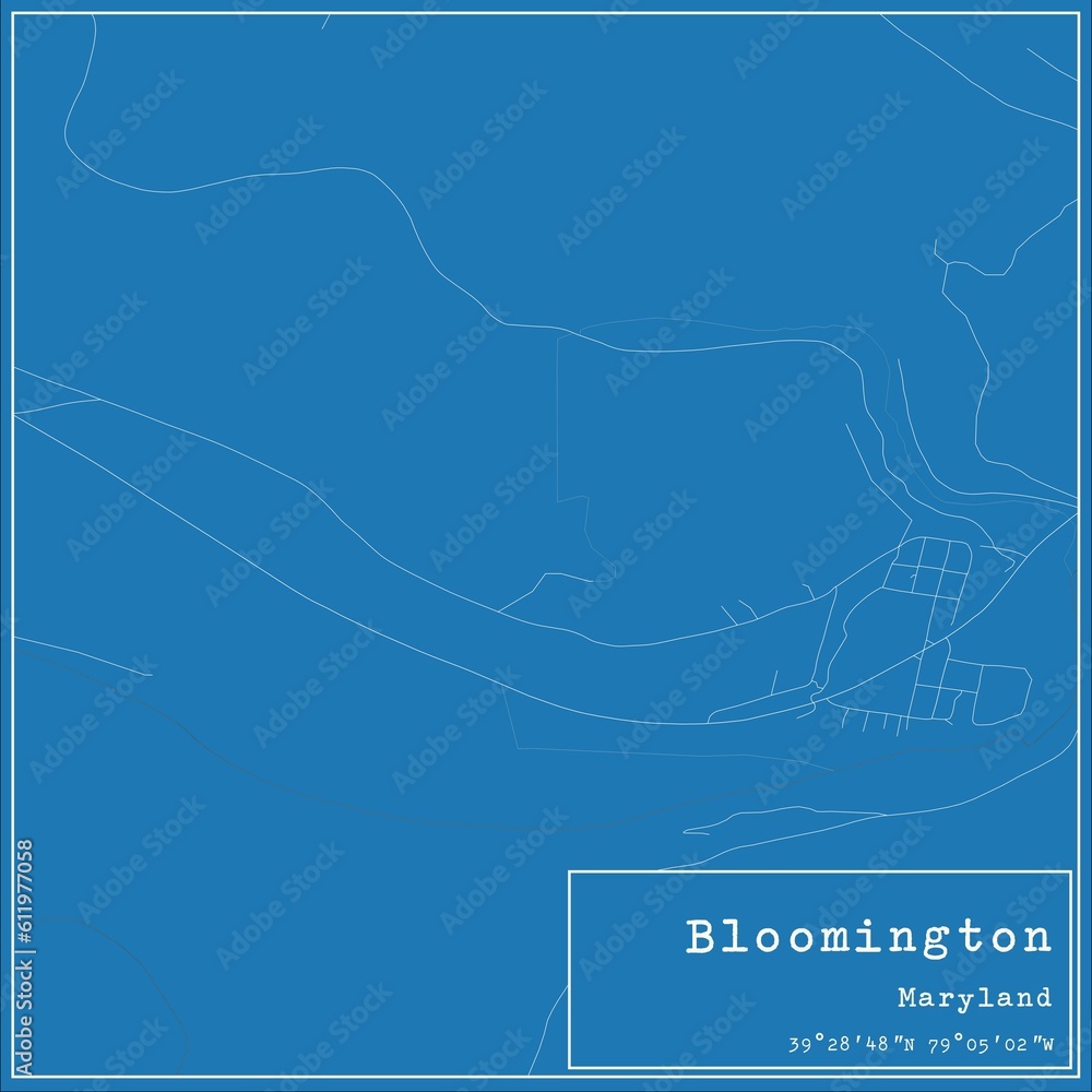 Blueprint US city map of Bloomington, Maryland.