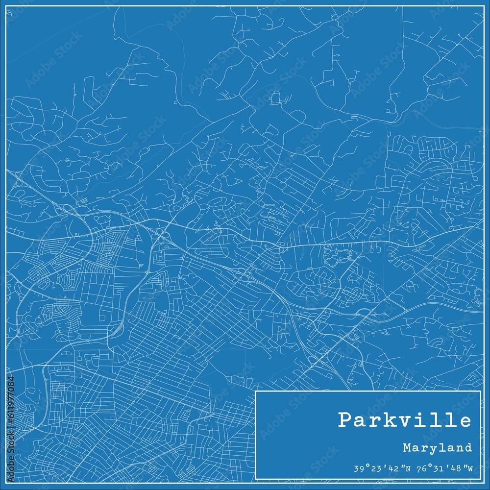 Blueprint US city map of Parkville, Maryland.