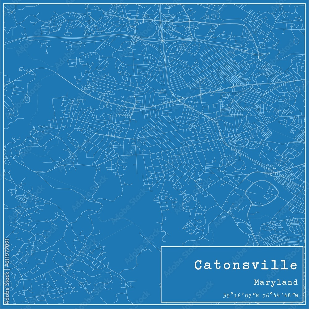 Blueprint US city map of Catonsville, Maryland.