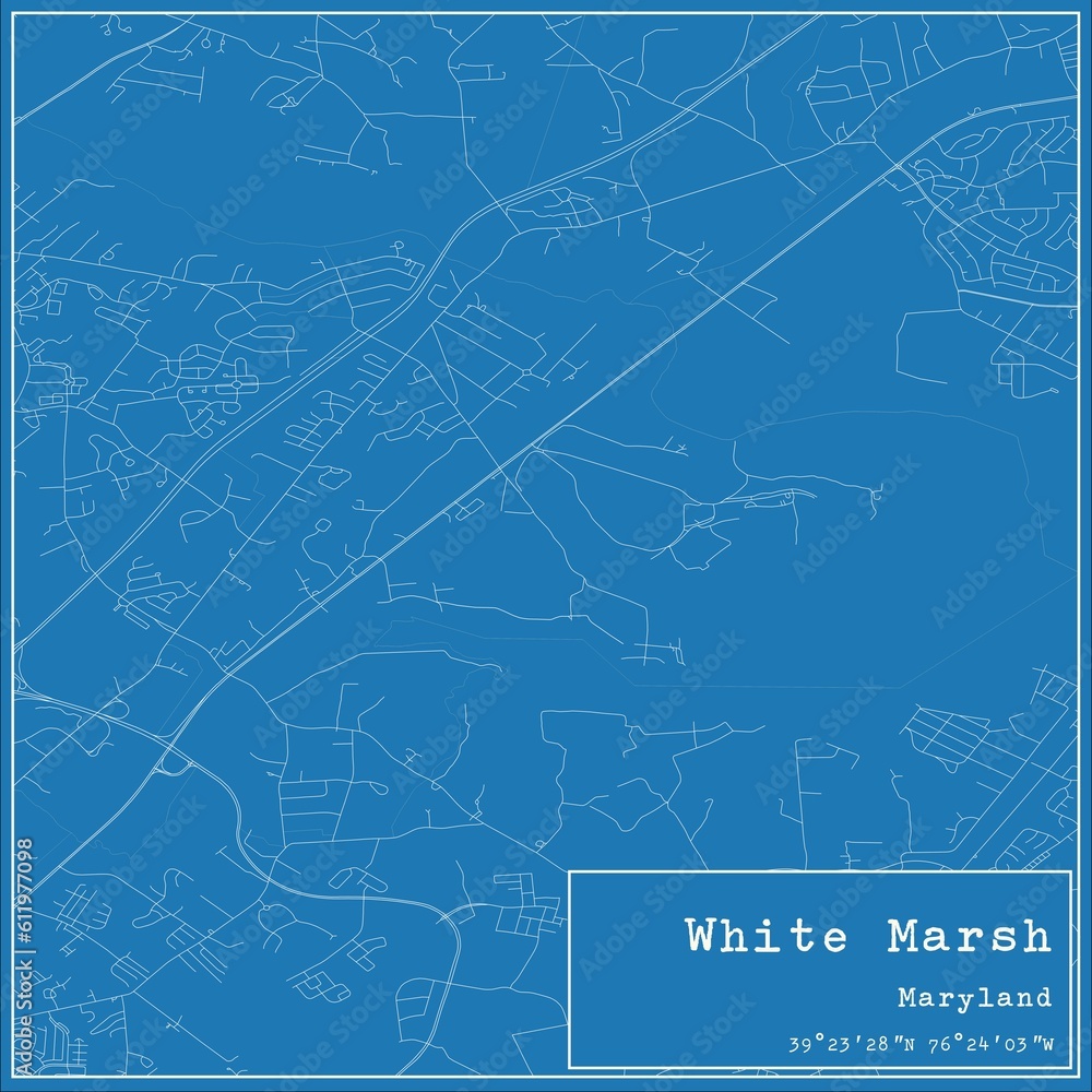 Blueprint US city map of White Marsh, Maryland.