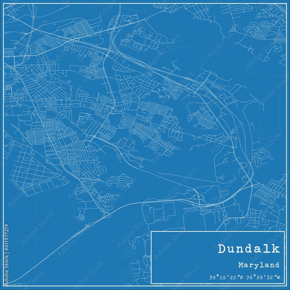 Blueprint US city map of Dundalk, Maryland.