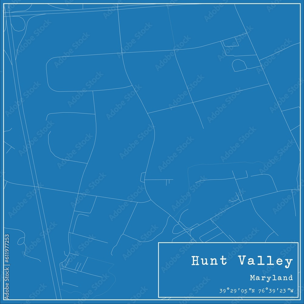 Blueprint US city map of Hunt Valley, Maryland.