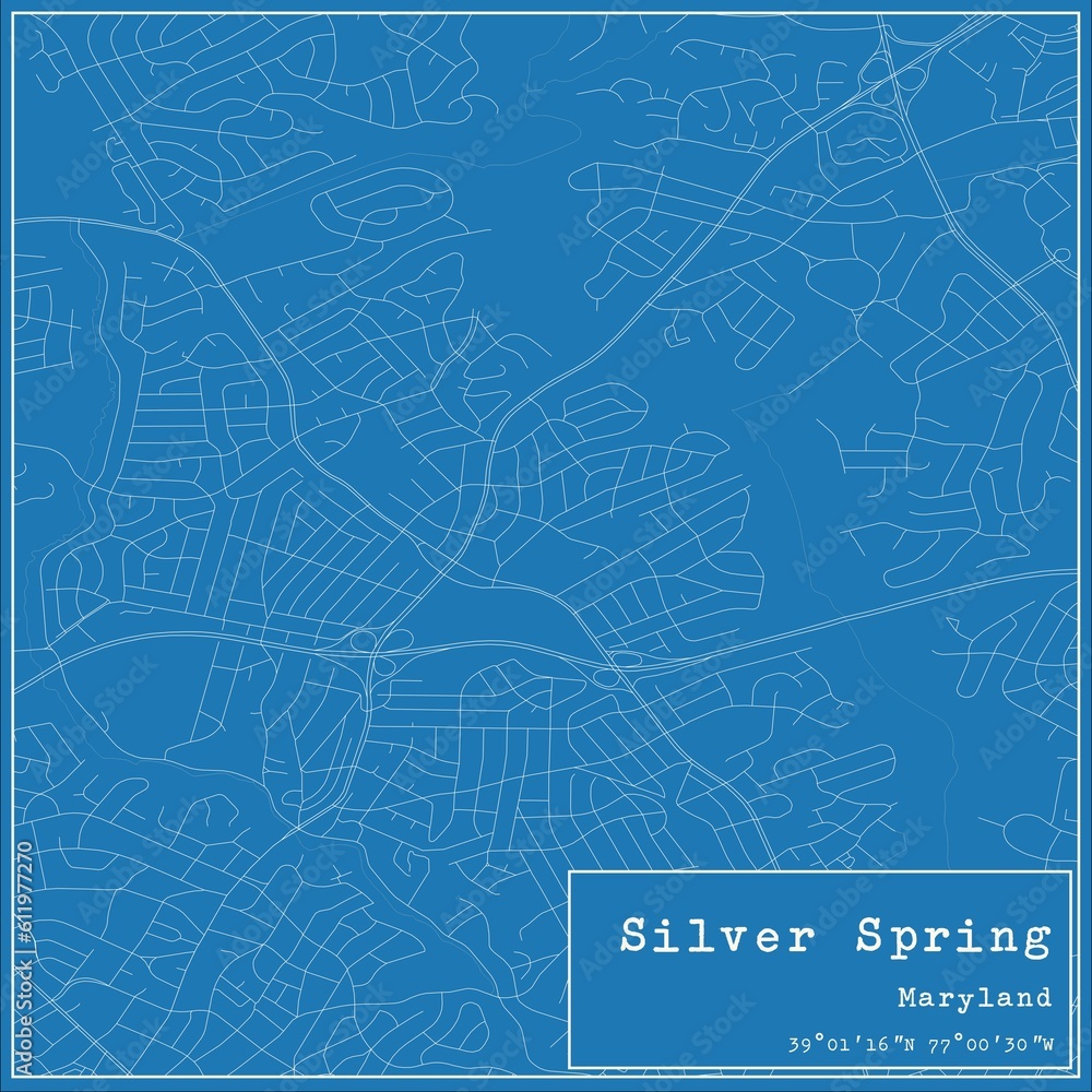 Blueprint US city map of Silver Spring, Maryland.