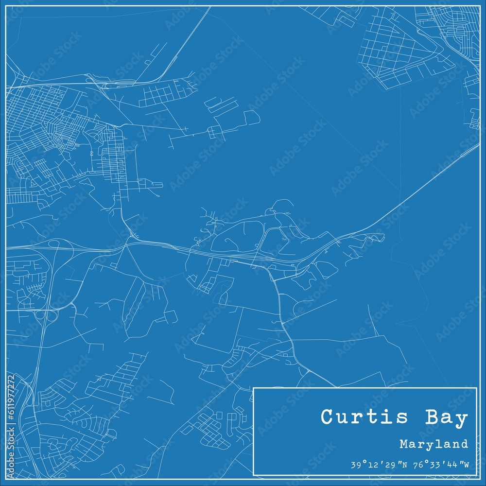 Blueprint US city map of Curtis Bay, Maryland.