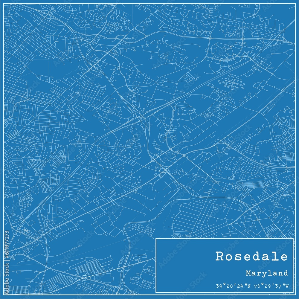 Blueprint US city map of Rosedale, Maryland.