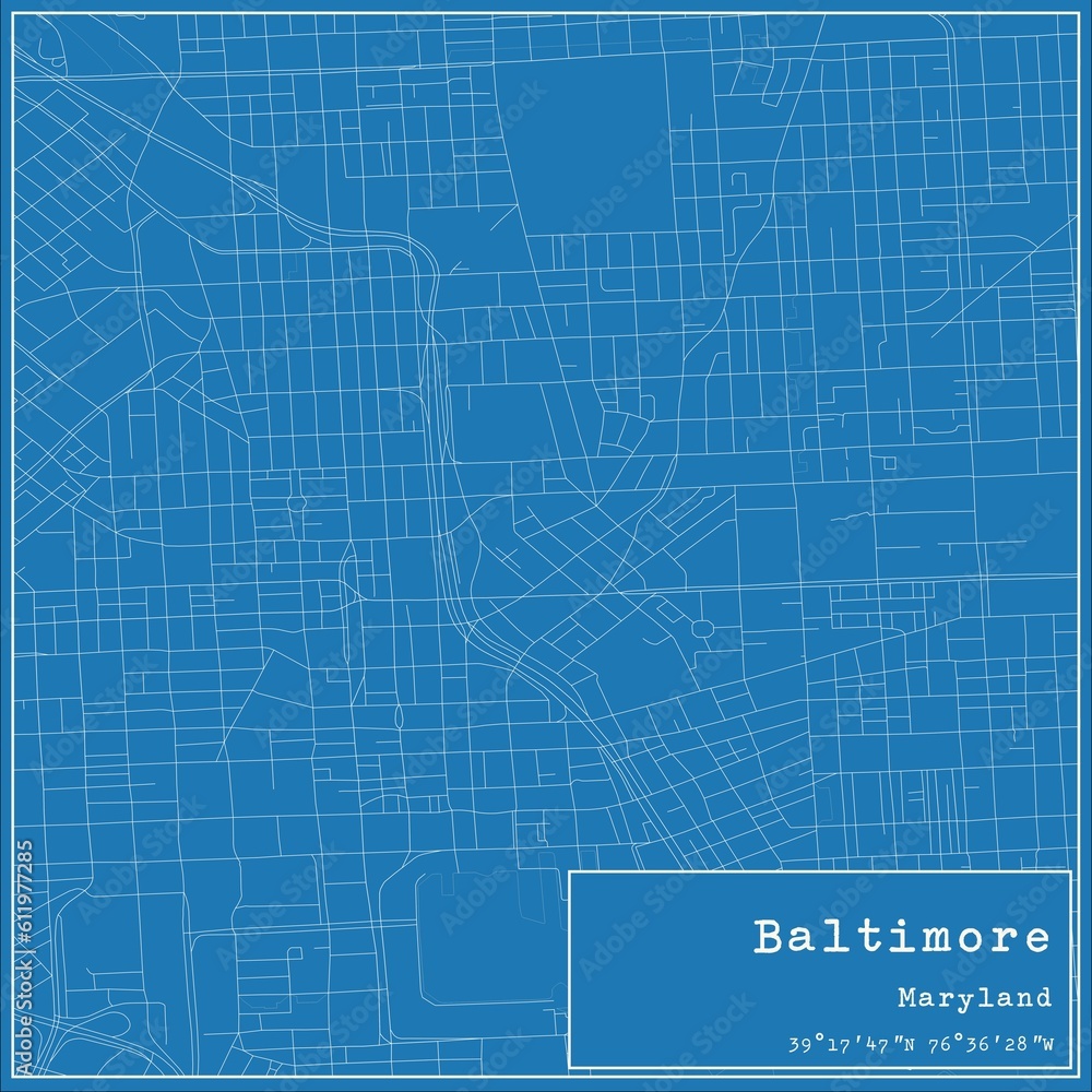 Blueprint US city map of Baltimore, Maryland.