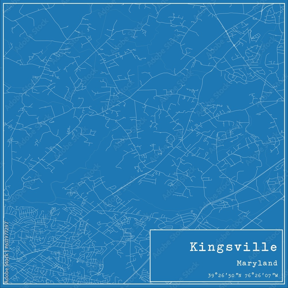 Blueprint US city map of Kingsville, Maryland.