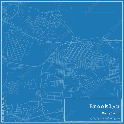 Blueprint US city map of Brooklyn, Maryland.