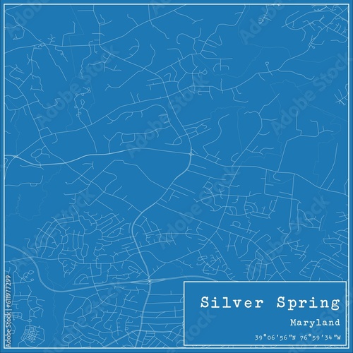 Blueprint US city map of Silver Spring  Maryland.