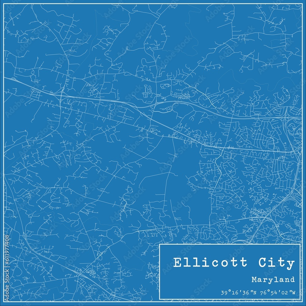 Blueprint US city map of Ellicott City, Maryland.