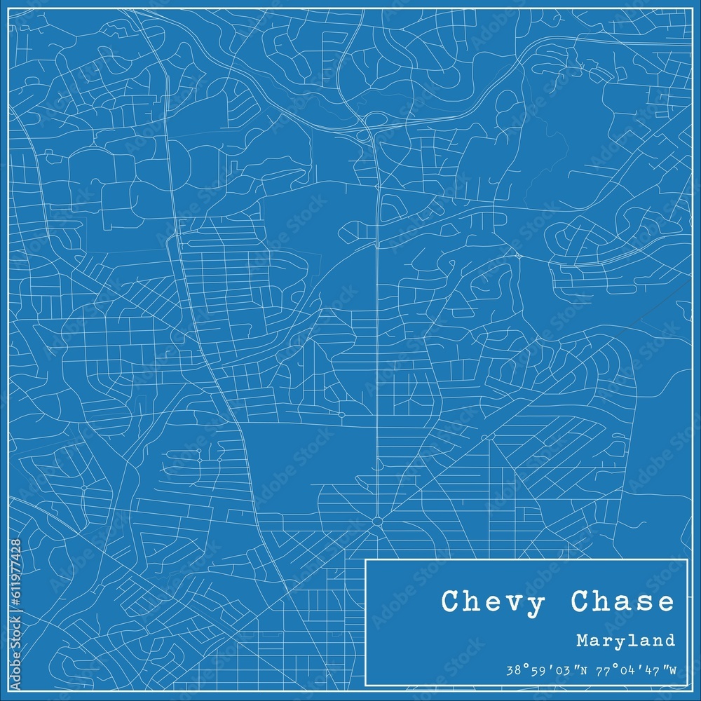 Blueprint US city map of Chevy Chase, Maryland.