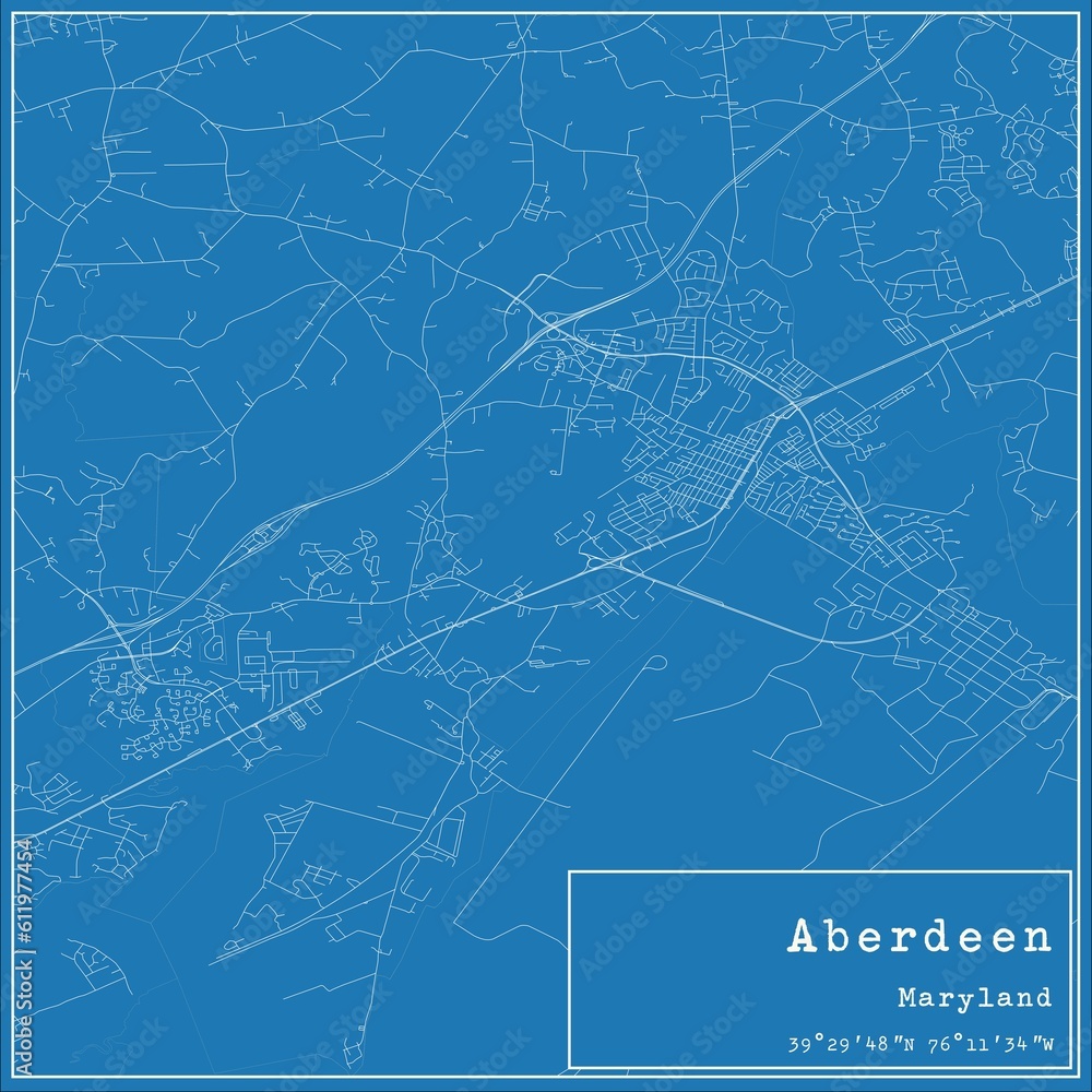 Blueprint US city map of Aberdeen, Maryland.