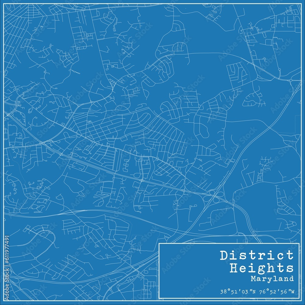 Blueprint US city map of District Heights, Maryland.