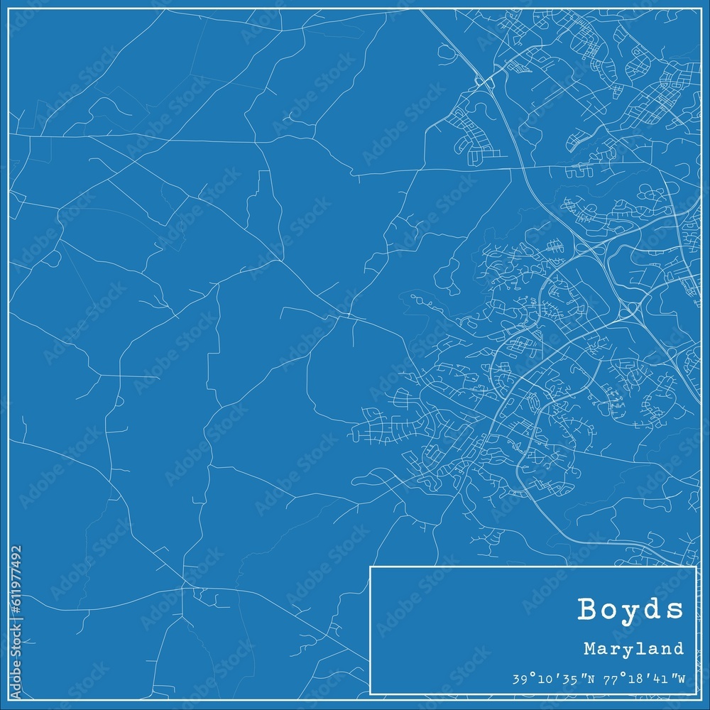 Blueprint US city map of Boyds, Maryland.
