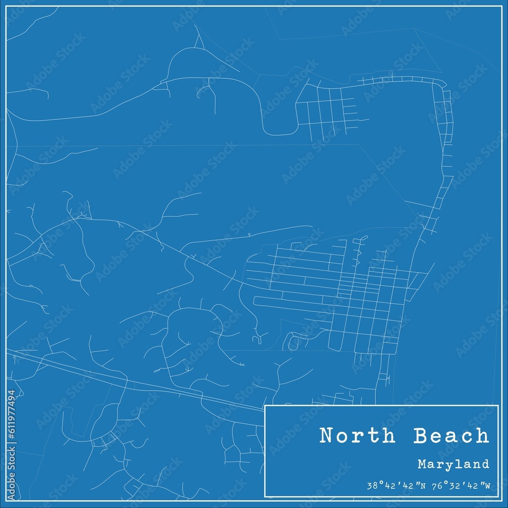 Blueprint US city map of North Beach, Maryland.