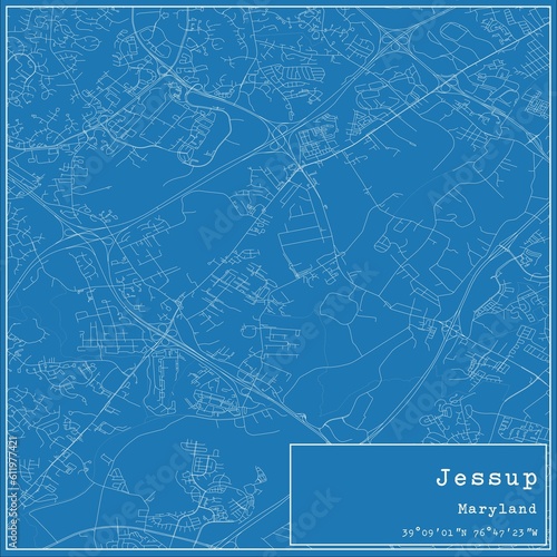 Blueprint US city map of Jessup, Maryland.