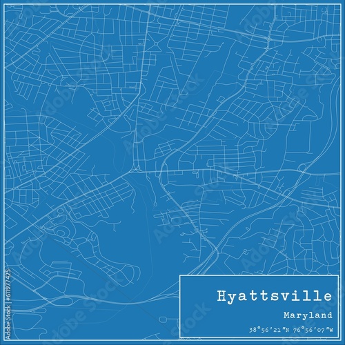 Blueprint US city map of Hyattsville, Maryland.