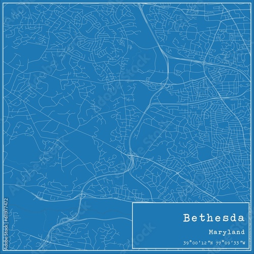 Blueprint US city map of Bethesda, Maryland.