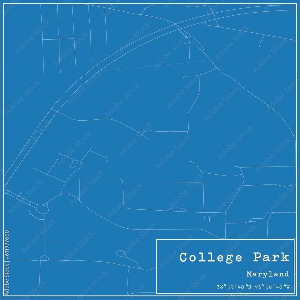 Blueprint US city map of College Park, Maryland.