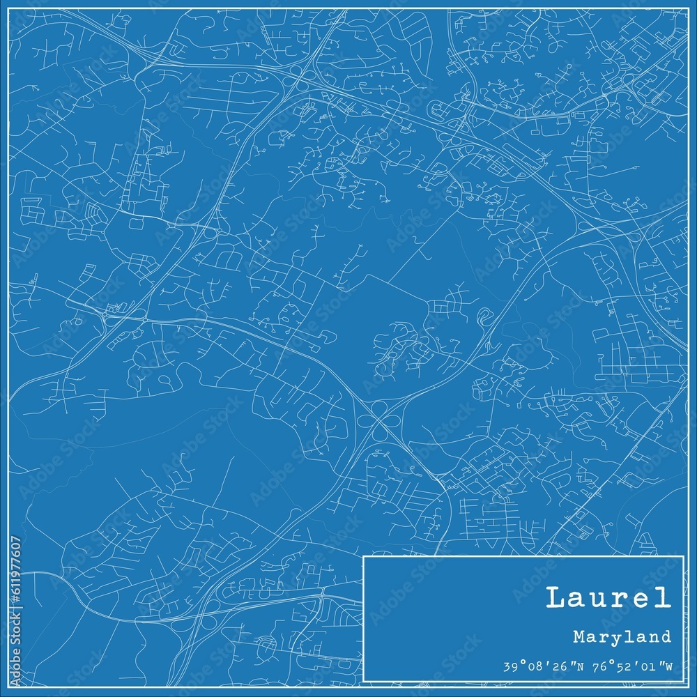 Blueprint US city map of Laurel, Maryland.