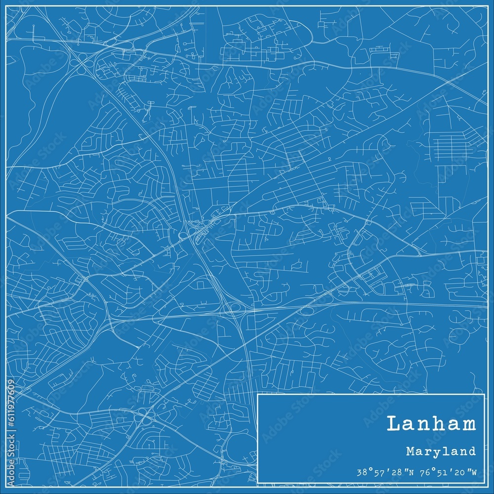 Blueprint US city map of Lanham, Maryland.