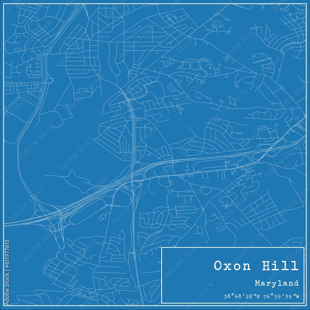 Blueprint US city map of Oxon Hill, Maryland.