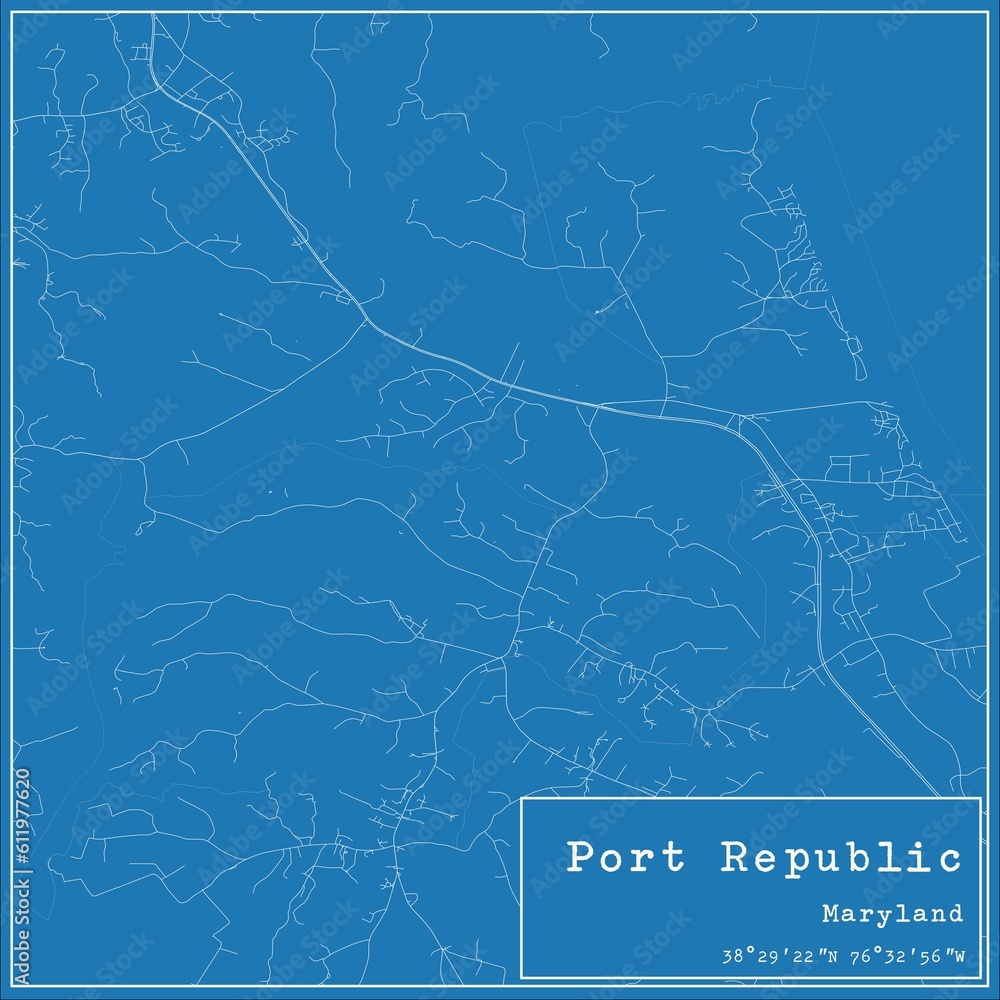 Blueprint US city map of Port Republic, Maryland.