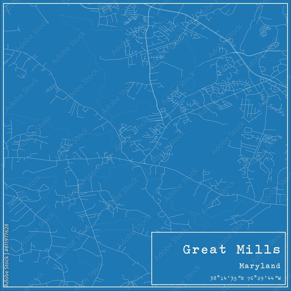 Blueprint US city map of Great Mills, Maryland.
