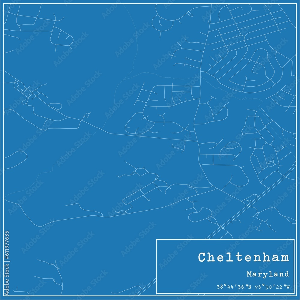 Blueprint US city map of Cheltenham, Maryland.