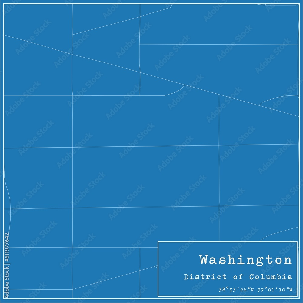 Blueprint US city map of Washington, District of Columbia.