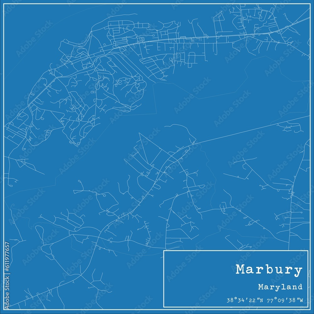 Blueprint US city map of Marbury, Maryland.