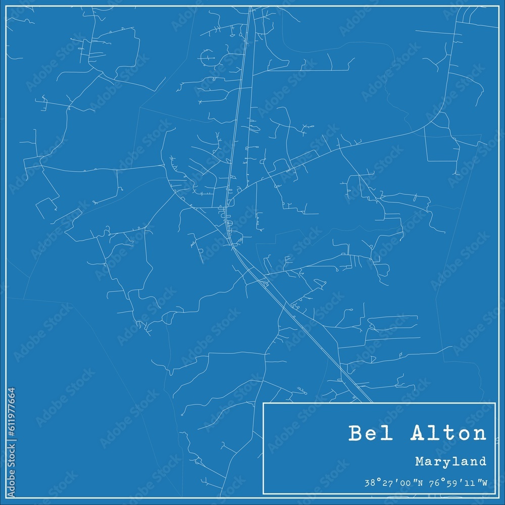 Blueprint US city map of Bel Alton, Maryland.