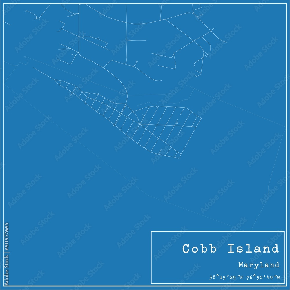 Blueprint US city map of Cobb Island, Maryland.