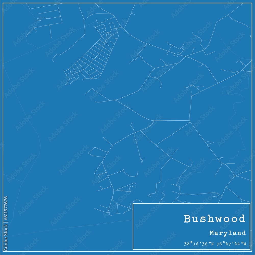 Blueprint US city map of Bushwood, Maryland.