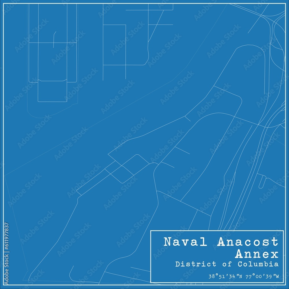 Blueprint US city map of Naval Anacost Annex, District of Columbia.