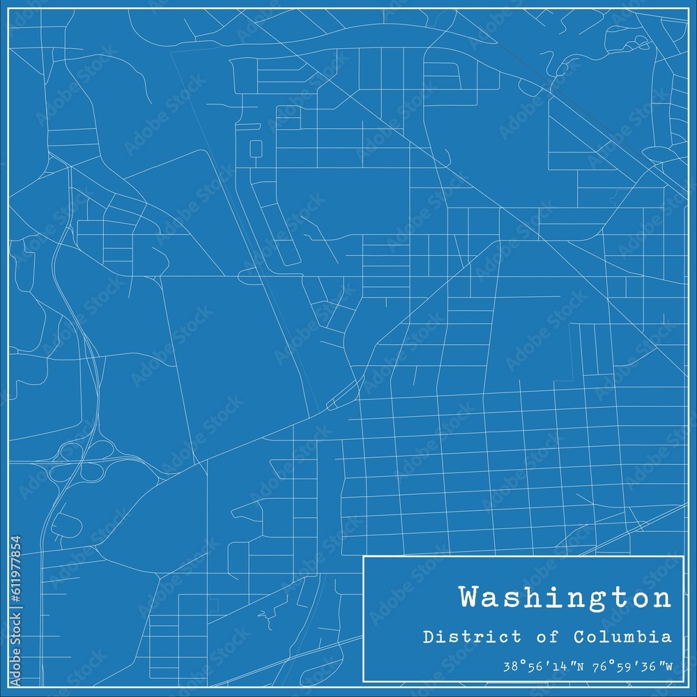 Blueprint US city map of Washington, District of Columbia.