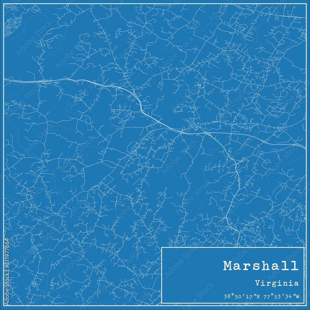Blueprint US city map of Marshall, Virginia.