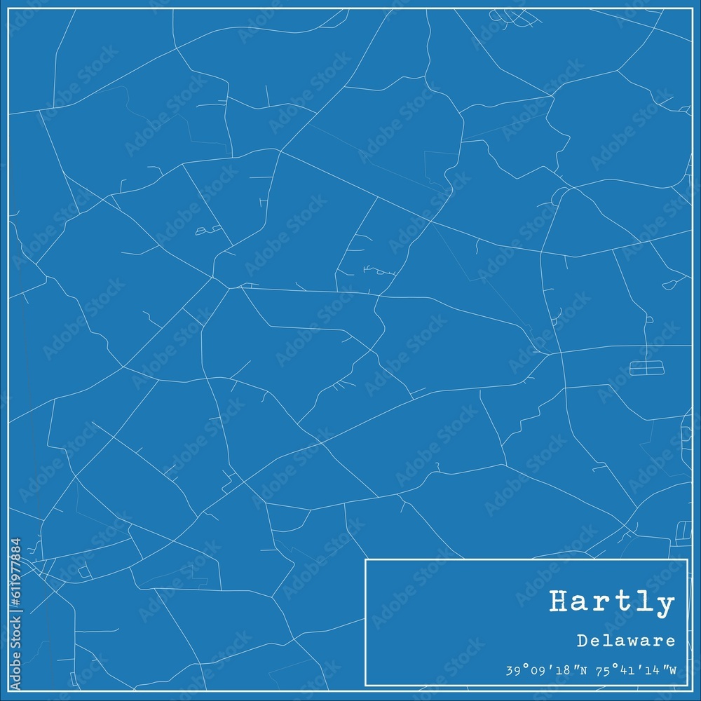Blueprint US city map of Hartly, Delaware.