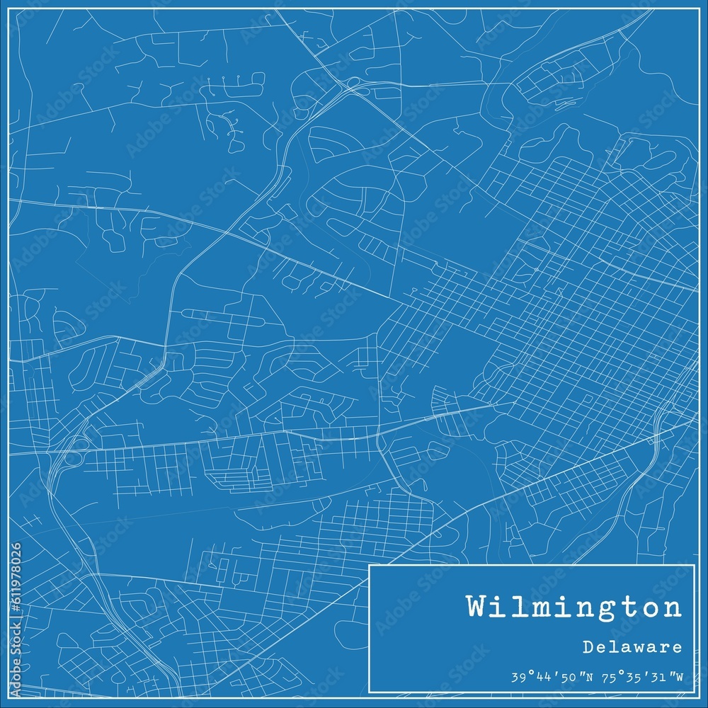 Blueprint US city map of Wilmington, Delaware.