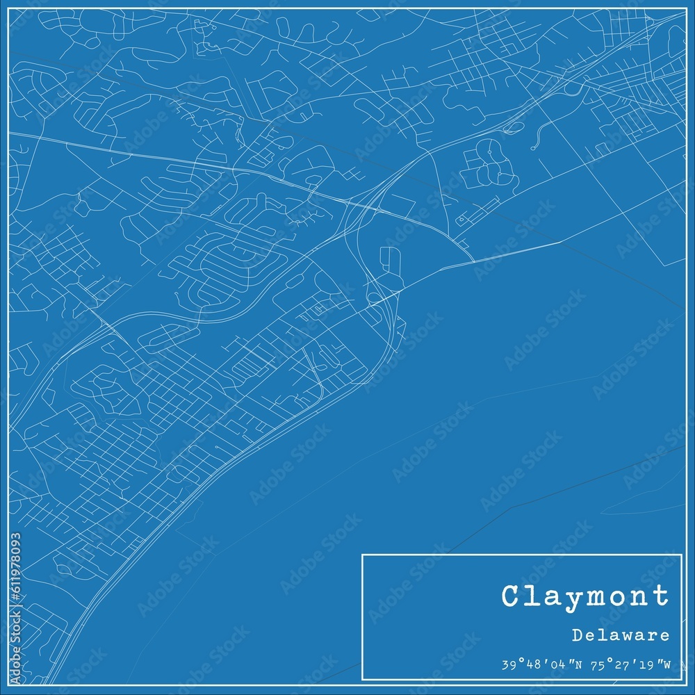 Fototapeta premium Blueprint US city map of Claymont, Delaware.