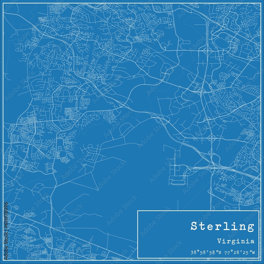 Blueprint US city map of Sterling, Virginia.
