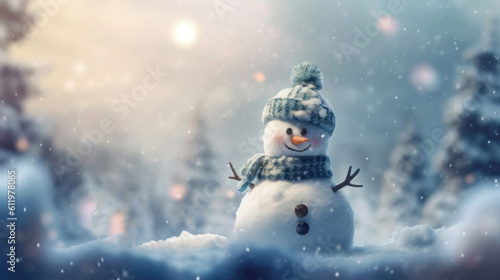 Snowman in the snow in the style of bokeh panorama  © tashechka