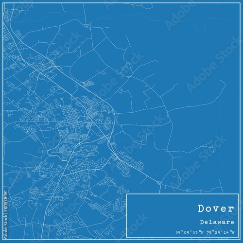 Blueprint US city map of Dover, Delaware.