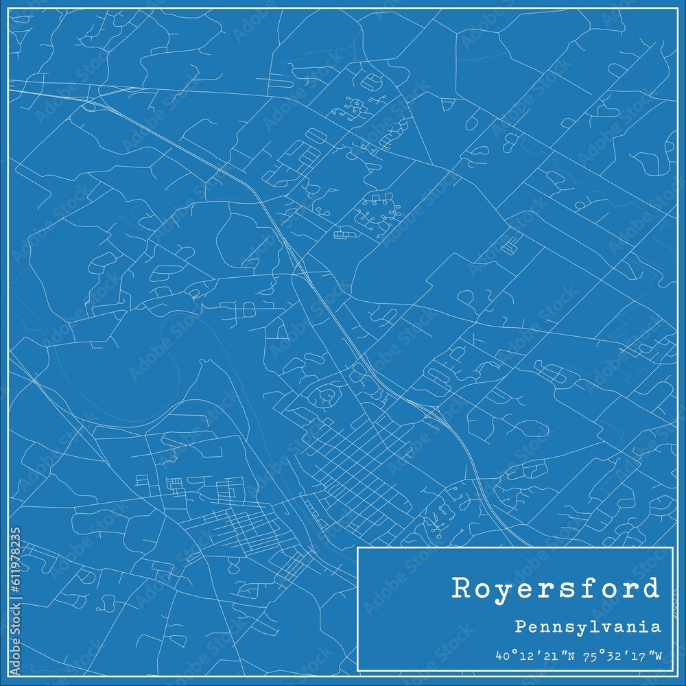 Blueprint US city map of Royersford, Pennsylvania.