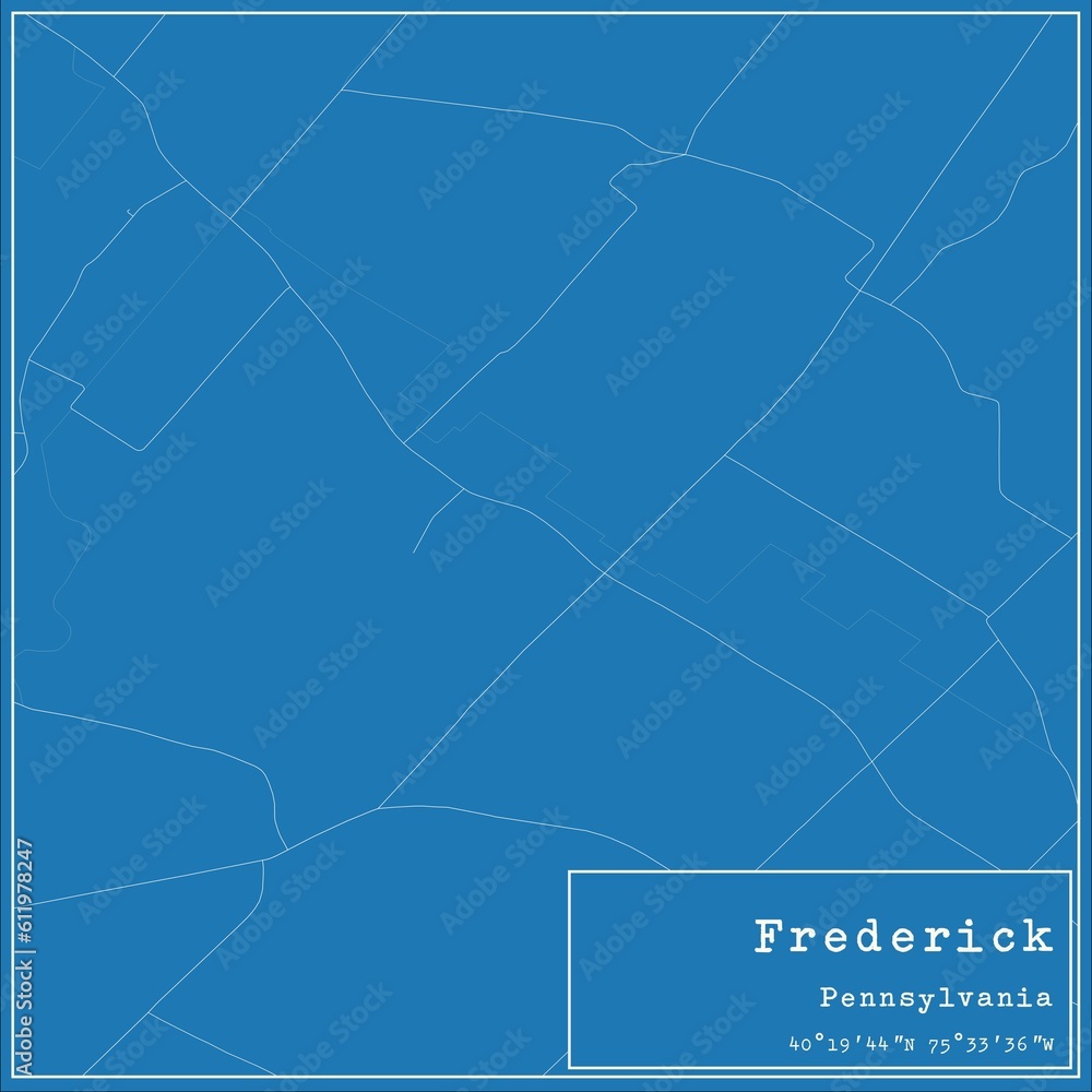 Blueprint US city map of Frederick, Pennsylvania.